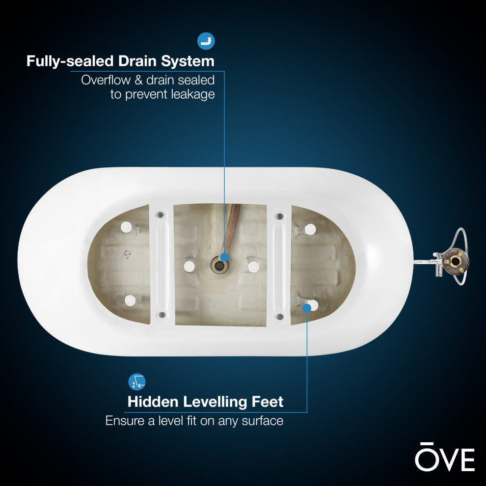 OVE Decors Serenity Freestanding 71" Acrylic Center Drain Bathtub in White