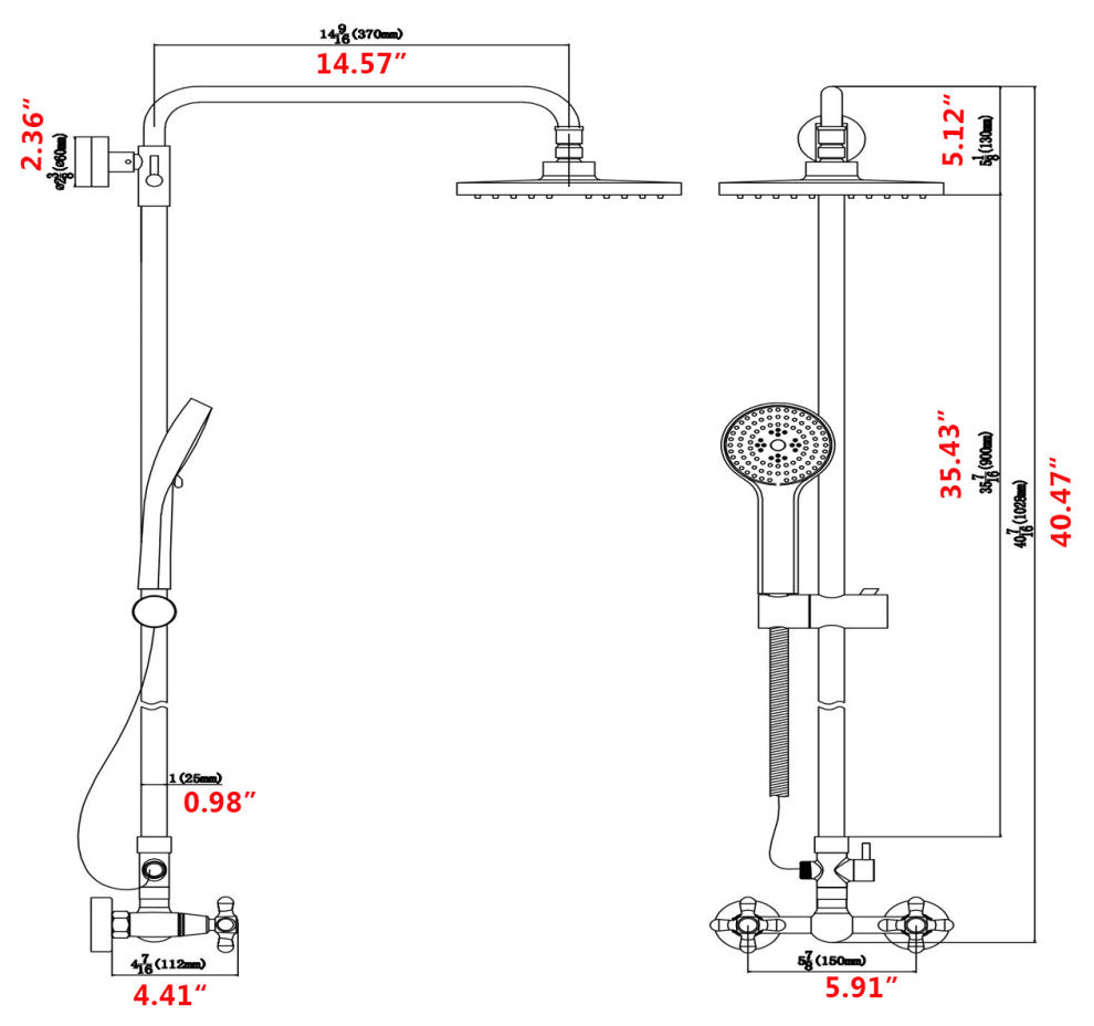 Antique Brass Bathroom Shower Faucet Set Wall Mounted Exposed Shower System, Matte Black