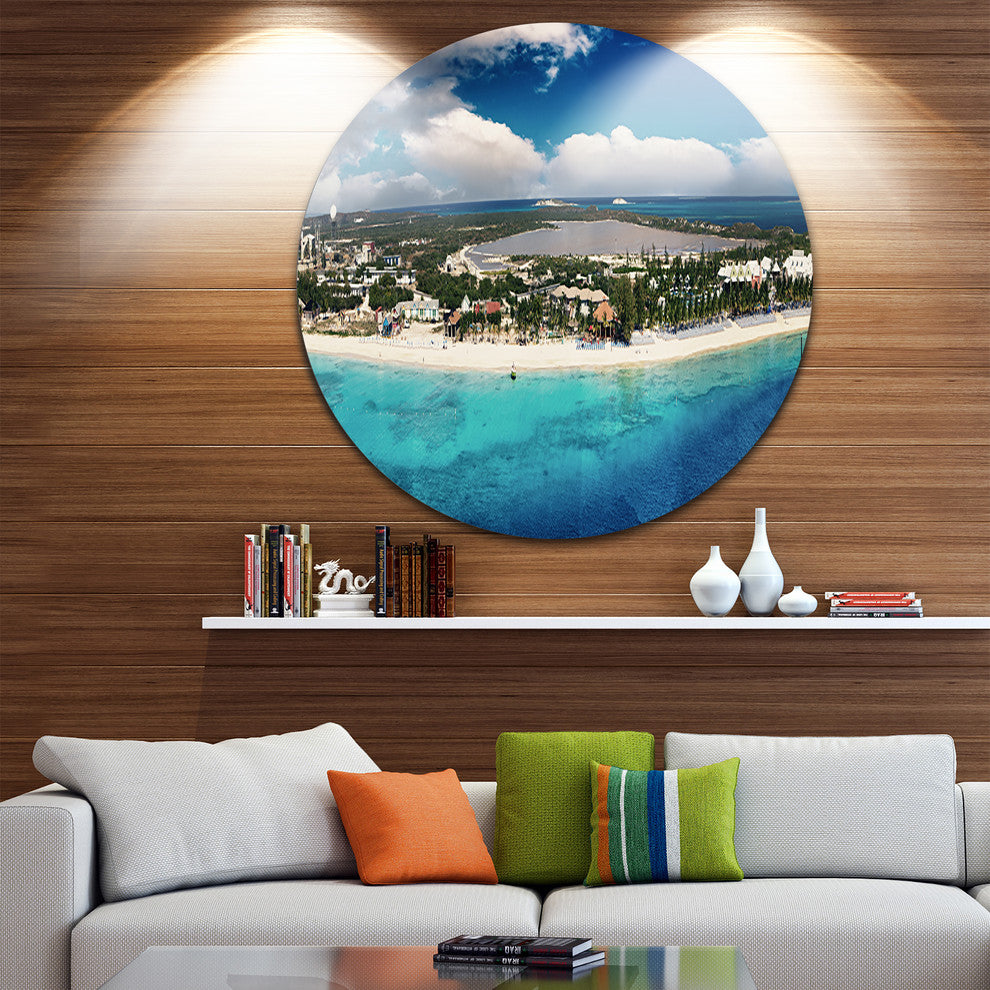 Caribbean Coast Tropical Panorama, Seascape Disc Metal Wall Art, 11"