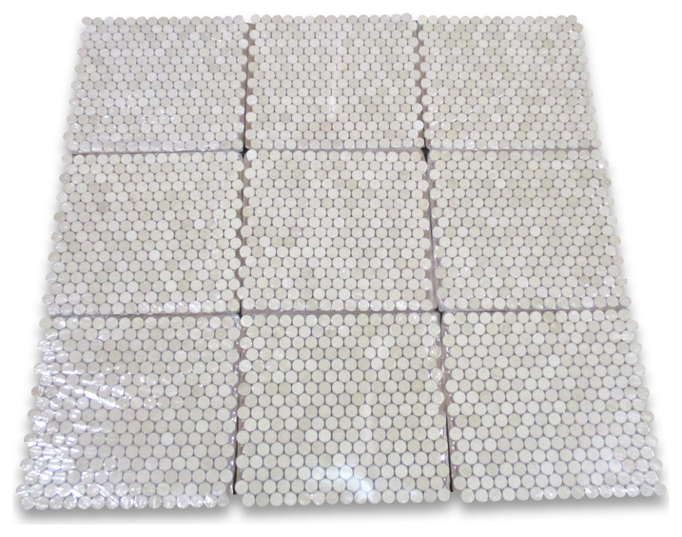 Crema Marfil Marble 3/4 inch Penny Round Mosaic Tile Polished, 1 sheet