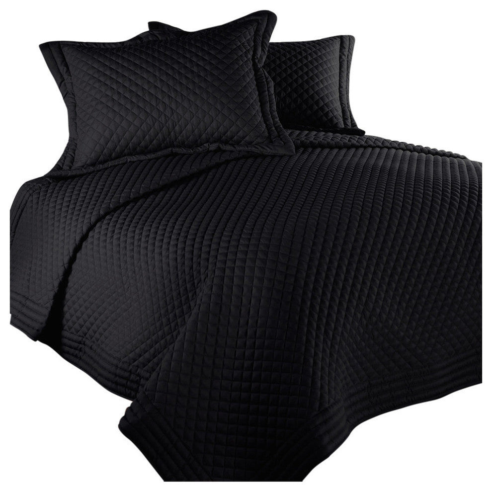 Lotus Home Diamondesque Water and Stain Resistant Quilt, Black, Twin