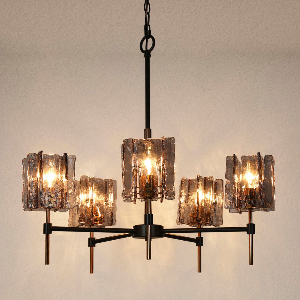 LNC Tucana 5-Light Matte Black and Polished Gold Modern/Contemporary Chandelier
