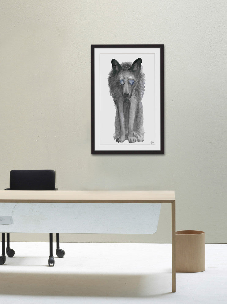 "Gray Wolf with Shades" Framed Painting Print, 16"x24"