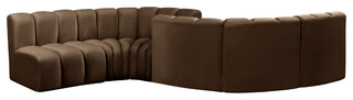 Arc Velvet Upholstered 6-Pc. Facing Modular Sectional, Brown