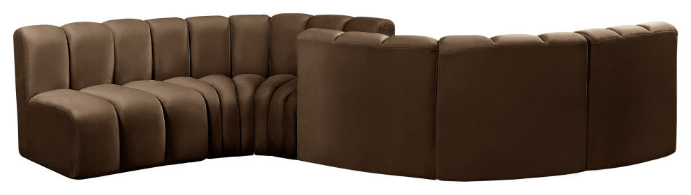 Arc Velvet Upholstered 6-Pc. Facing Modular Sectional, Brown