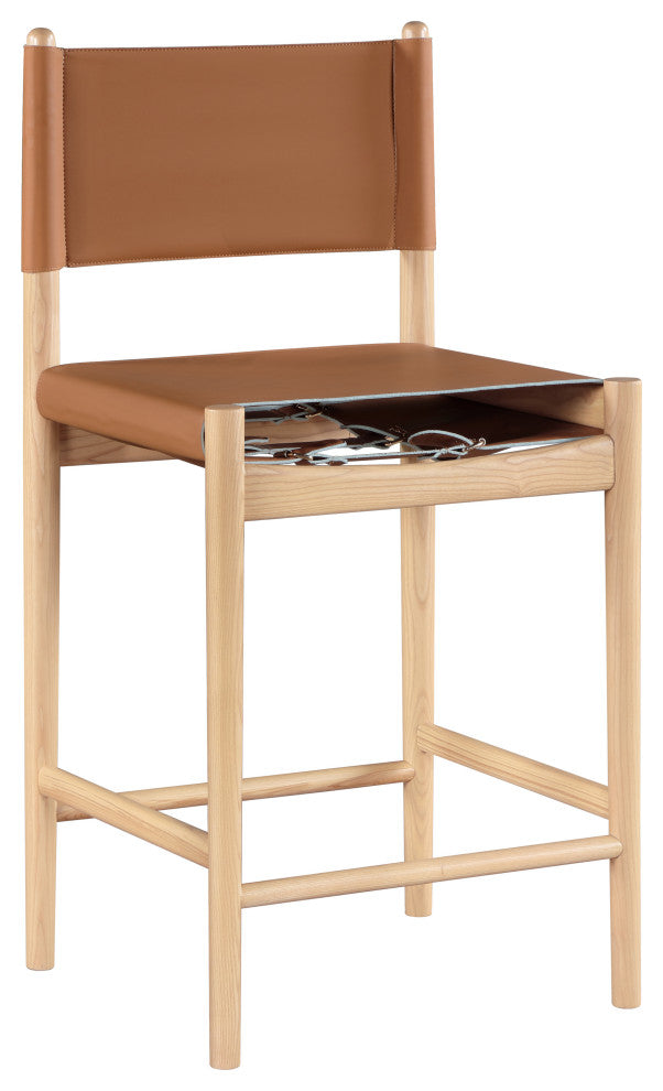 Rawlins Upholstered Bar and Counter Stool, Cognac, Vegan Leather, Natural