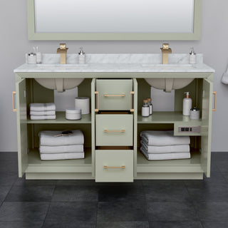 Strada 60" Light Green Double Vanity, Cultured Top, Black Trim