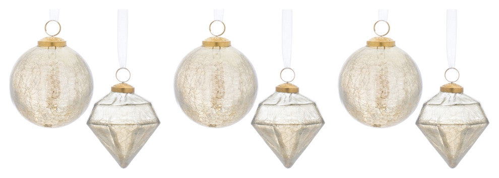 Champagne Crackle Glass Ornament, 6-Piece Set