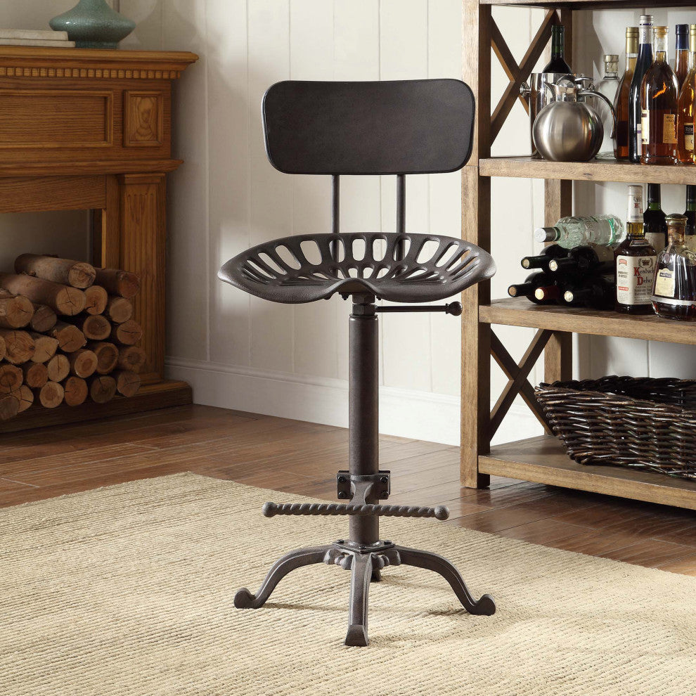 August Tractor Seat Stool w and  Back, Industrial