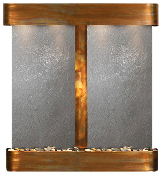Aspen Falls Water Fountain, Black Featherstone, Rustic Copper, Round