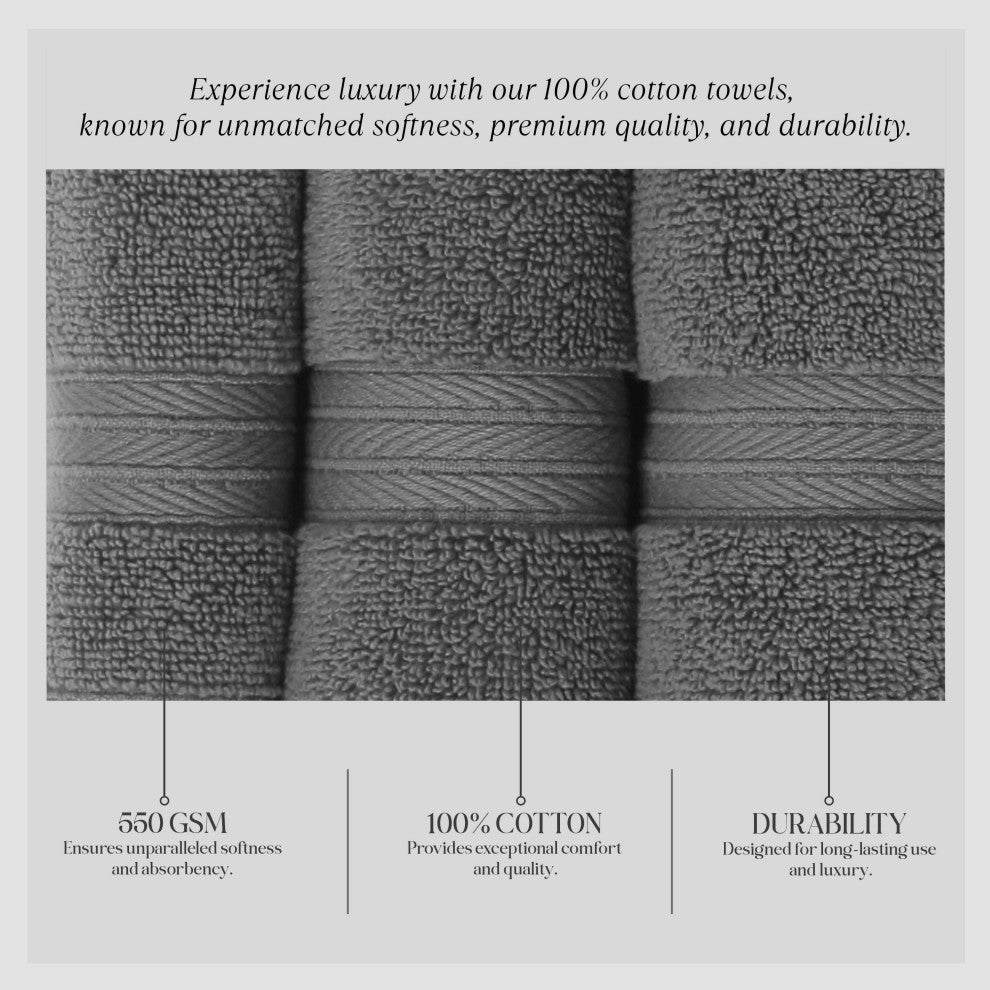 Elegance Essentials 550GSM 100% Cotton Bath Towel 8-Piece Set, Dark Grey