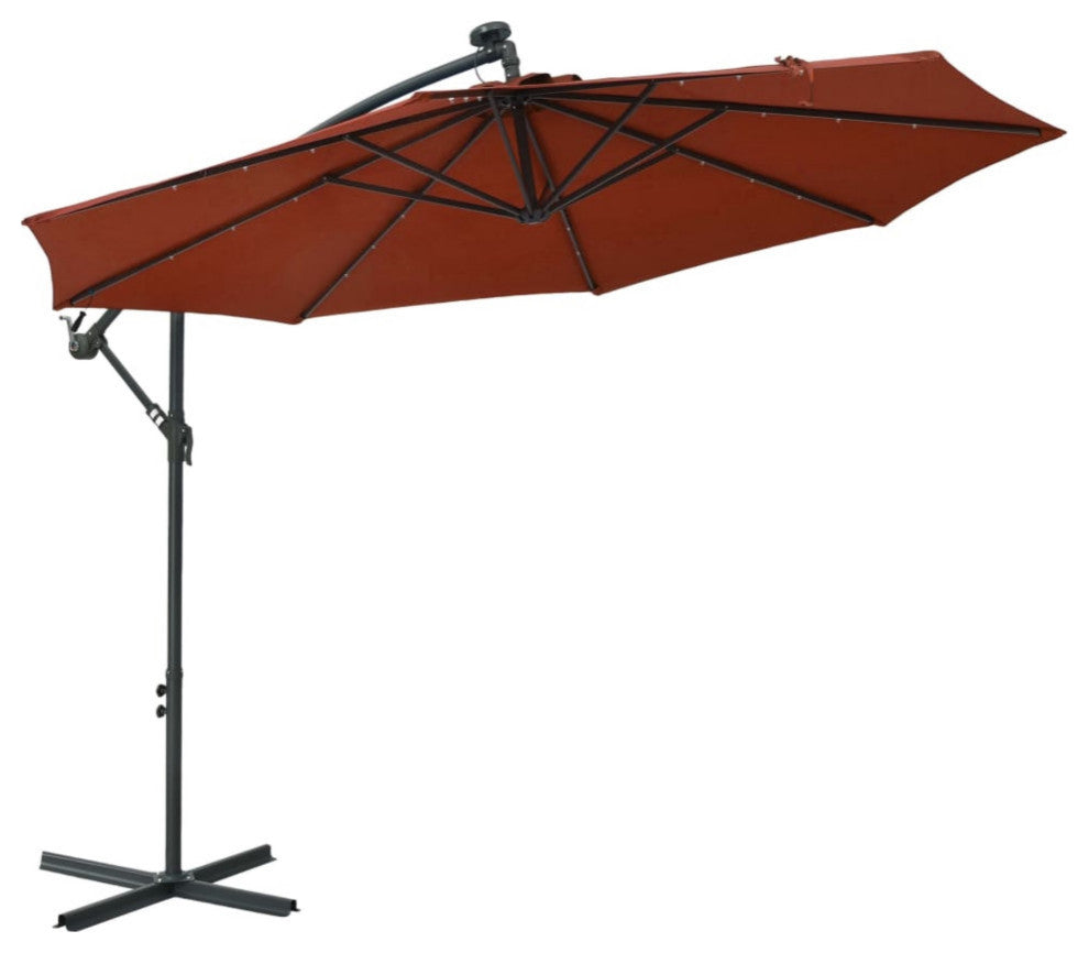 Vidaxl Cantilever Umbrella With Led Lights And Steel Pole Terracotta
