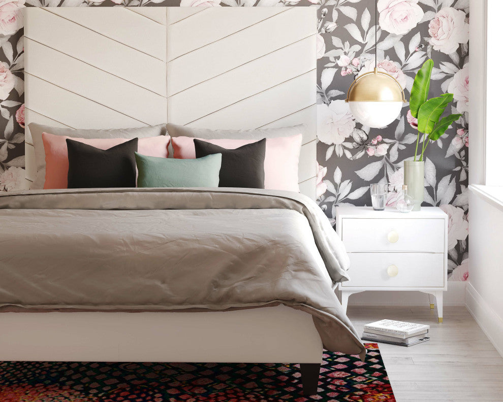 TOV Furniture Javan Cream Velvet Bed in Queen