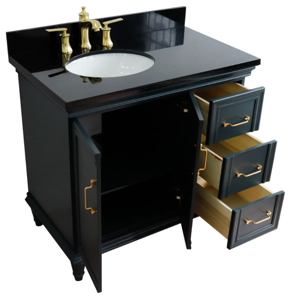 37" Single Vanity, Dark Gray Finish With Black Galaxy