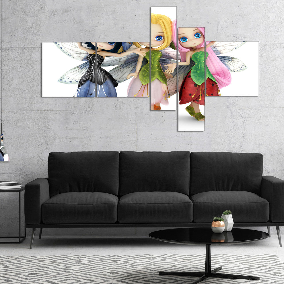 Fairy Friends Posing Together, Abstract Portrait Canvas Print, 60"x32", 5 panels