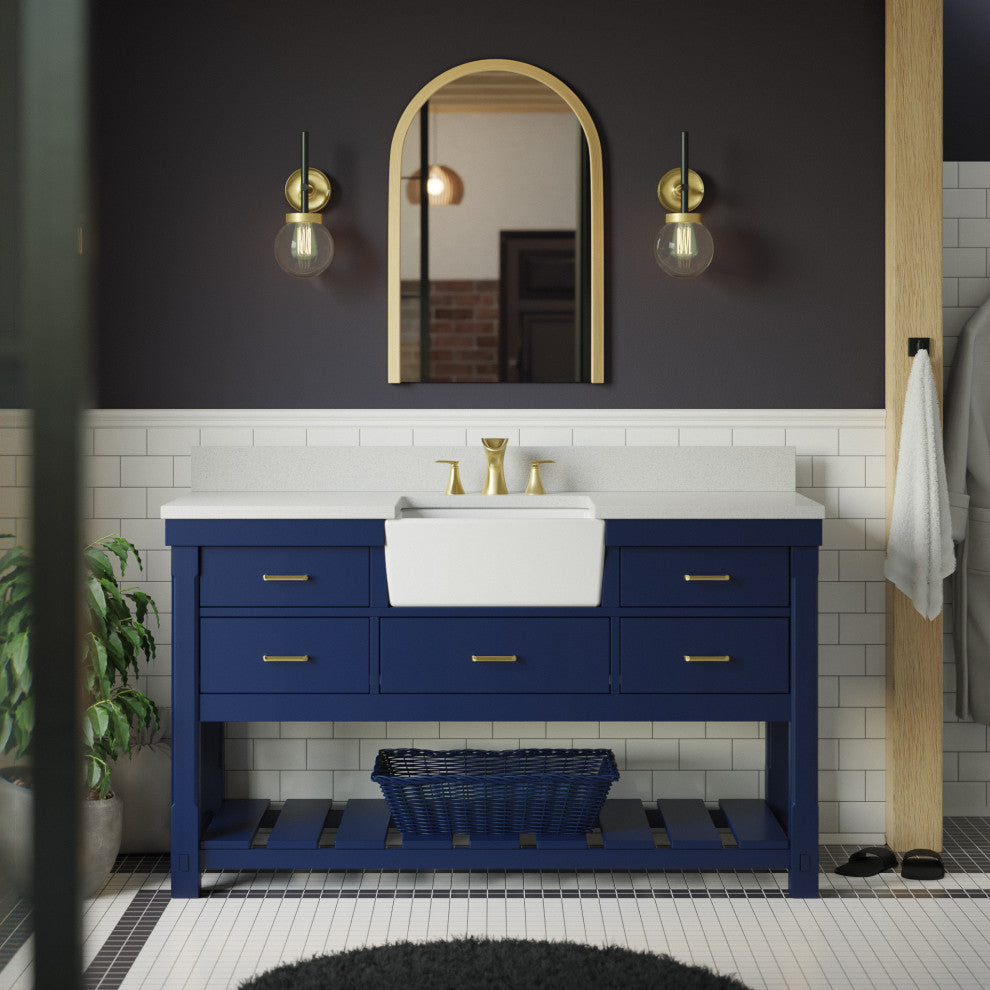 Charlotte 60" Bathroom Vanity, Royal Blue, Quartz, Single