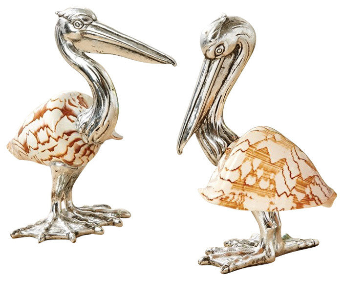 Tozai Shell Sculpture Pelicans, 2-Piece Set