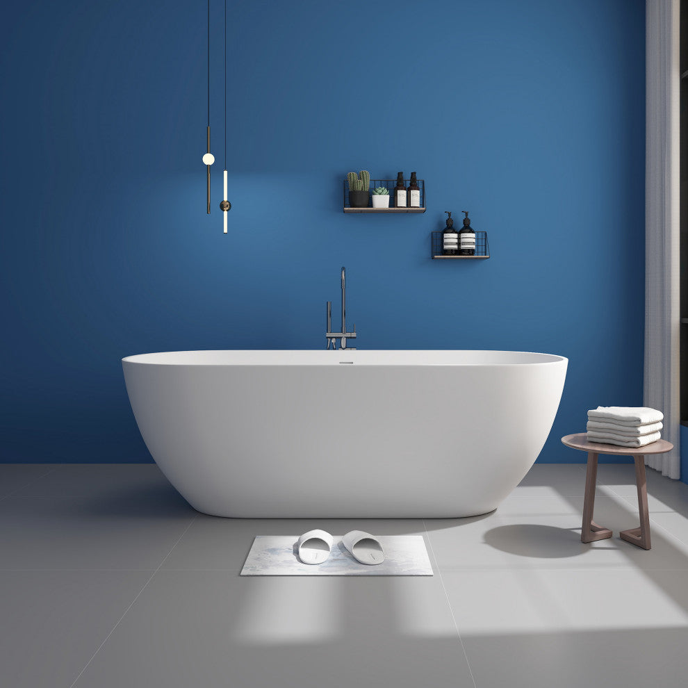 Stone Resin Matte Freestanding Soaking Bathtub, White, 69 in.