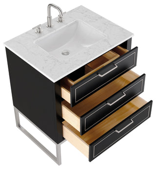 Markham Bathroom Vanity, Midnight Black/Brushed Nickel, 30", Marble Top
