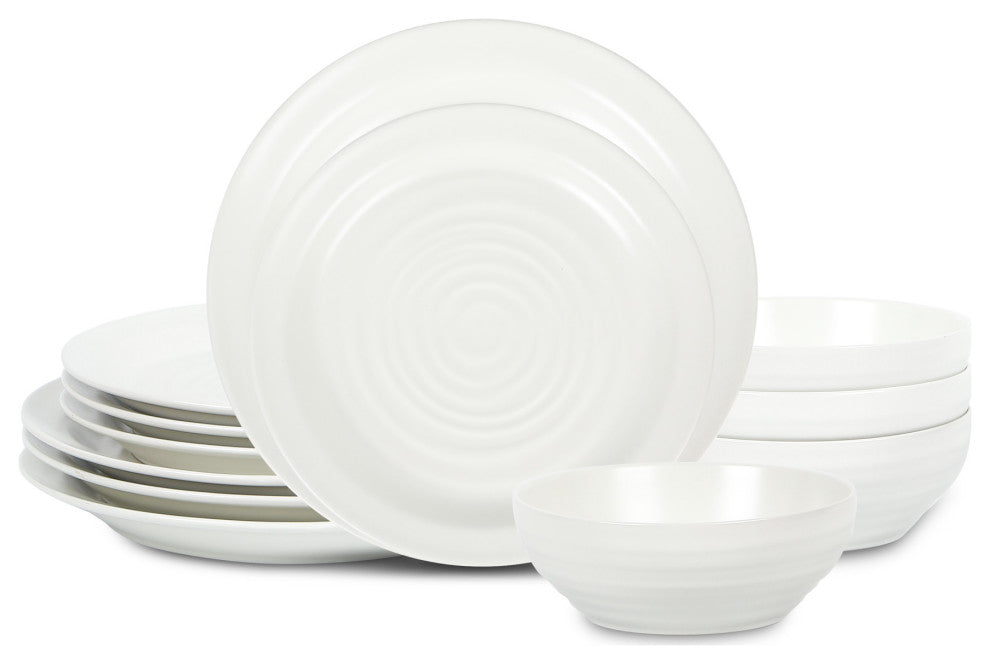 Stone Lain Orbit Stoneware 12-Piece Dinnerware Set, White