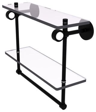 Clearview 16" Double Glass Vanity Shelf with Towel Bar, Matte Black