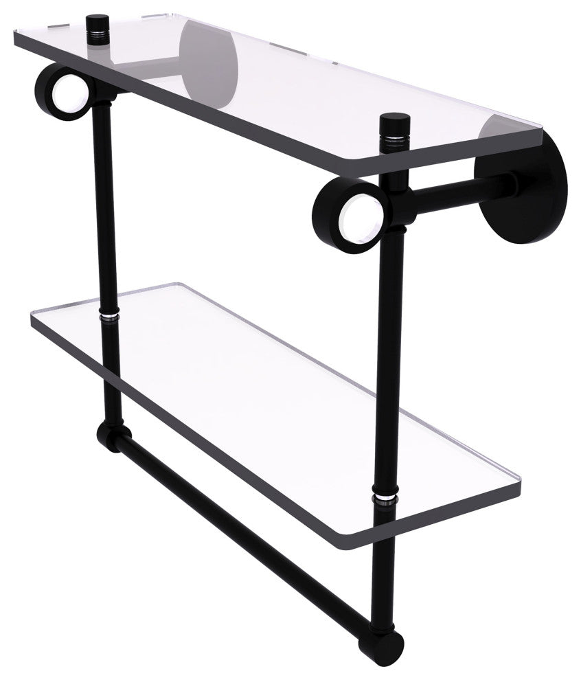 Clearview 16" Double Glass Vanity Shelf with Towel Bar, Matte Black