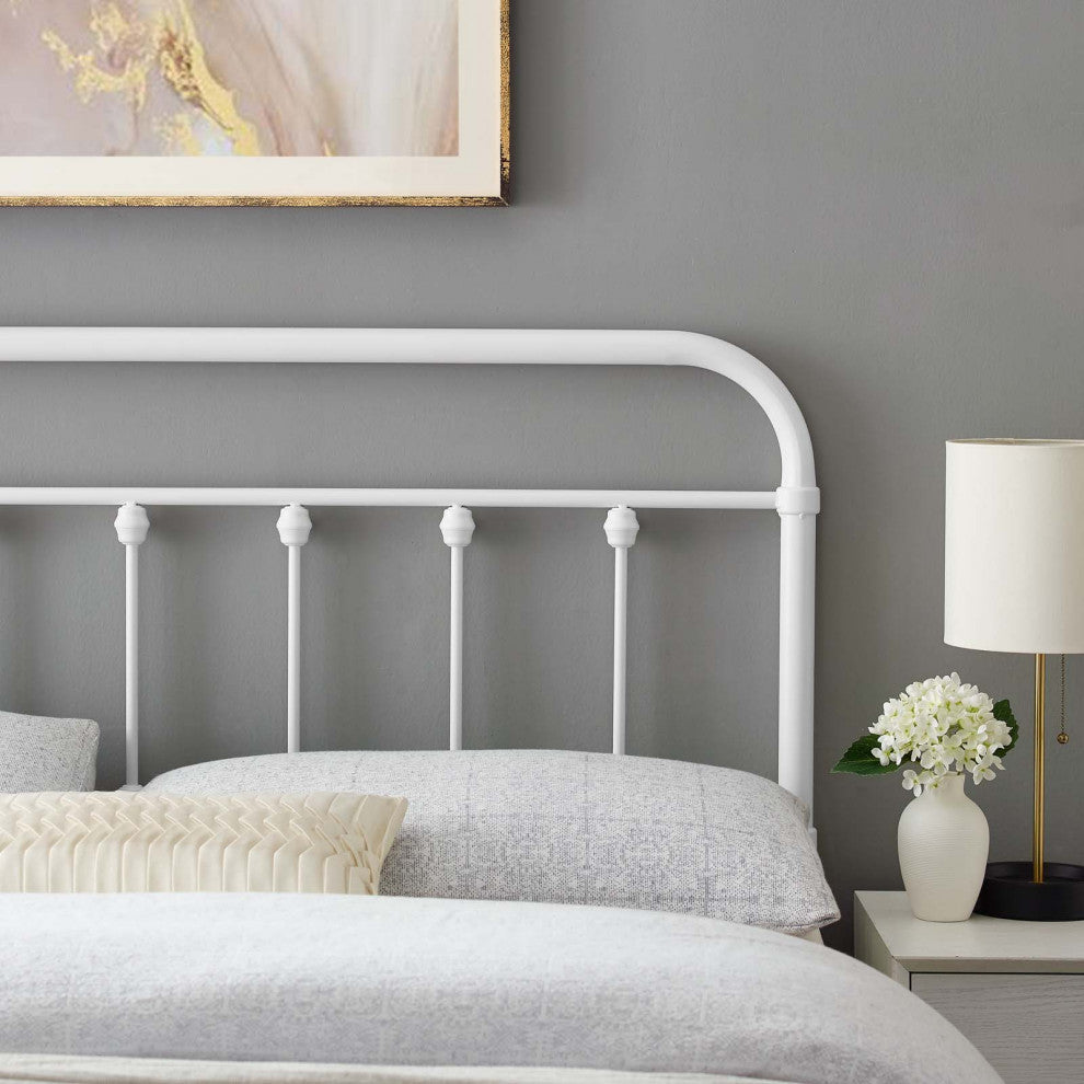 Headboard, King Size, Metal, White, Modern Farmhouse, Bedroom Master Suite