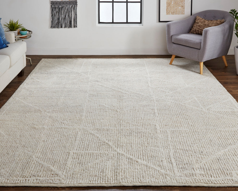 Weave & Wander Rheed Wool Rug, Ivory/Beige, 7ft-9in x 9ft-9in Rug