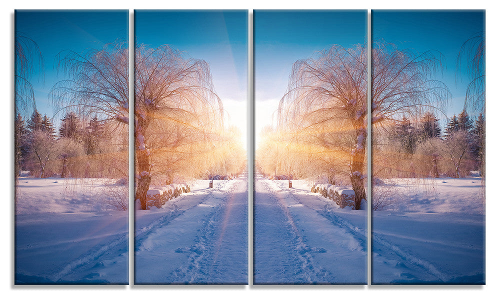 Winter Landscape in City Park, Landscape Canvas Art Print, 48"x28", 4 Panels