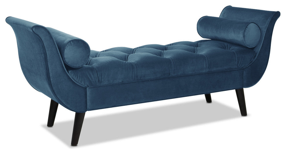Alma 65" Tufted Entryway Bench With Bolster Pillows, Satin Teal Velvet