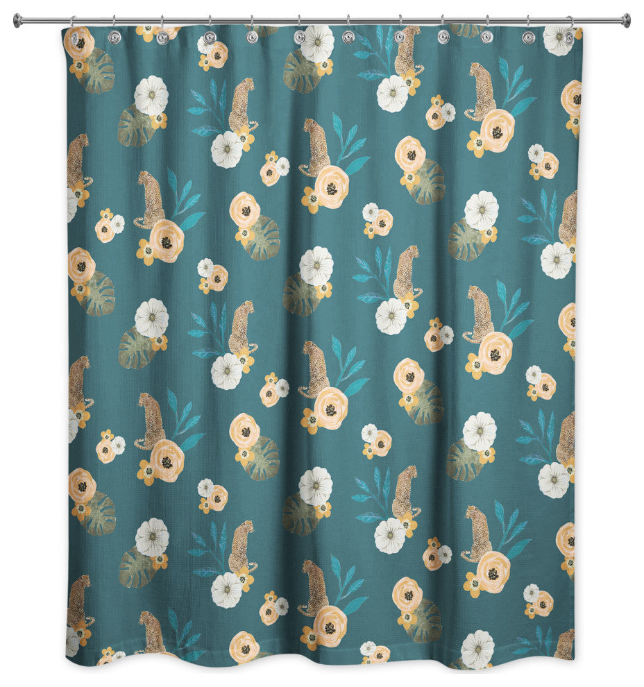 Tropical Jag Teal 71x74 Shower Curtain