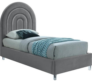 Maklaine 59.3'H x 44.1'W x 76.4'D Gray Velvet Twin Bed in Acrylic Finish