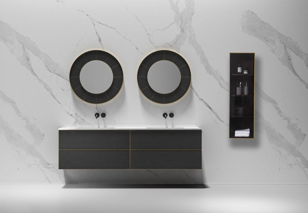 LUCE 13" Wall Mount Modern Bathroom Side Cabinet, Dark Walnut/Dark Gold