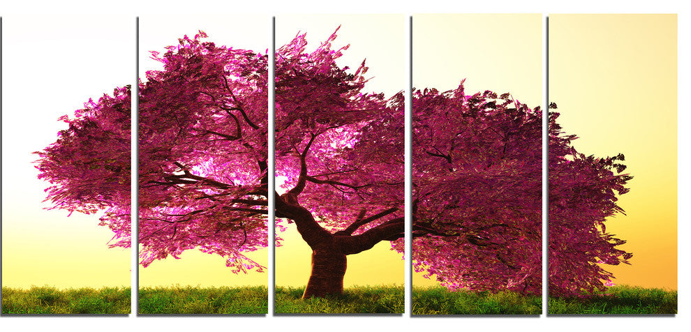 Cherry Blossom in Beautiful Garden, Landscape Canvas Print, 60"x28", 5 Panels