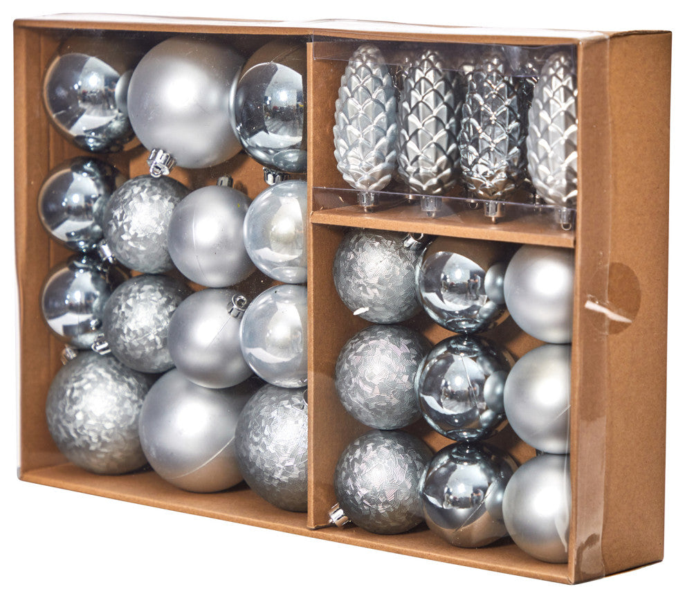 Holiday Xmas 23 Count Lux Shatterproof Ornament Set With Re-Usable Container