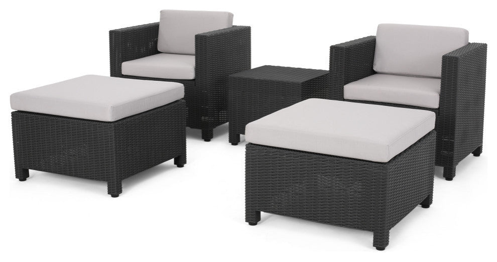 Dottie Outdoor Wicker Print  2 Seater Chat Set With Ottomans, Dark Gray/Gray