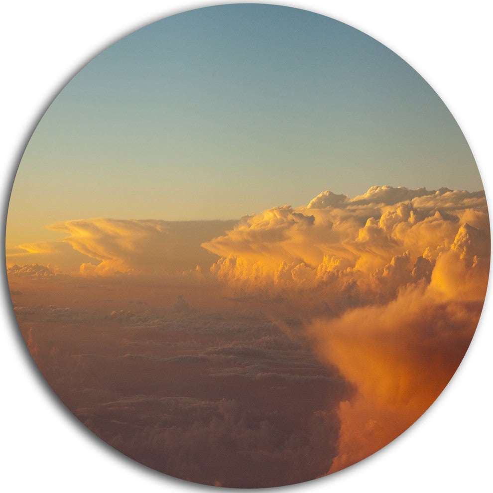 Solotful Sunset In Sky Cloudscape, Seascape Disc Metal Wall Art, 23"