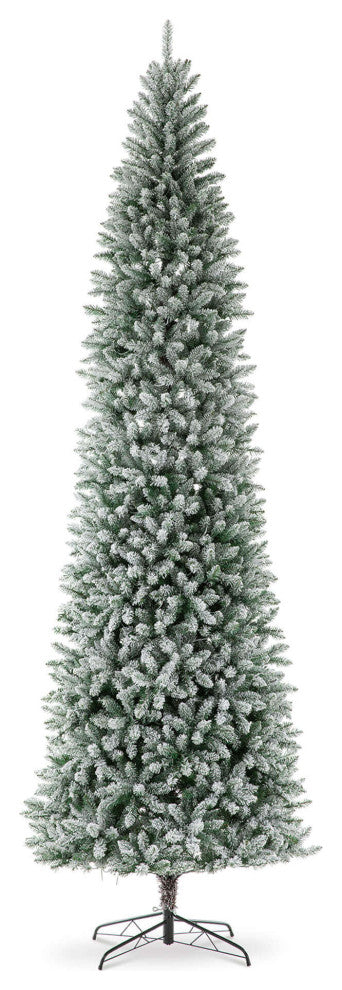 11' Pre-Lit Flocked Pencil Fir Artificial Christmas Tree with 950 White Light