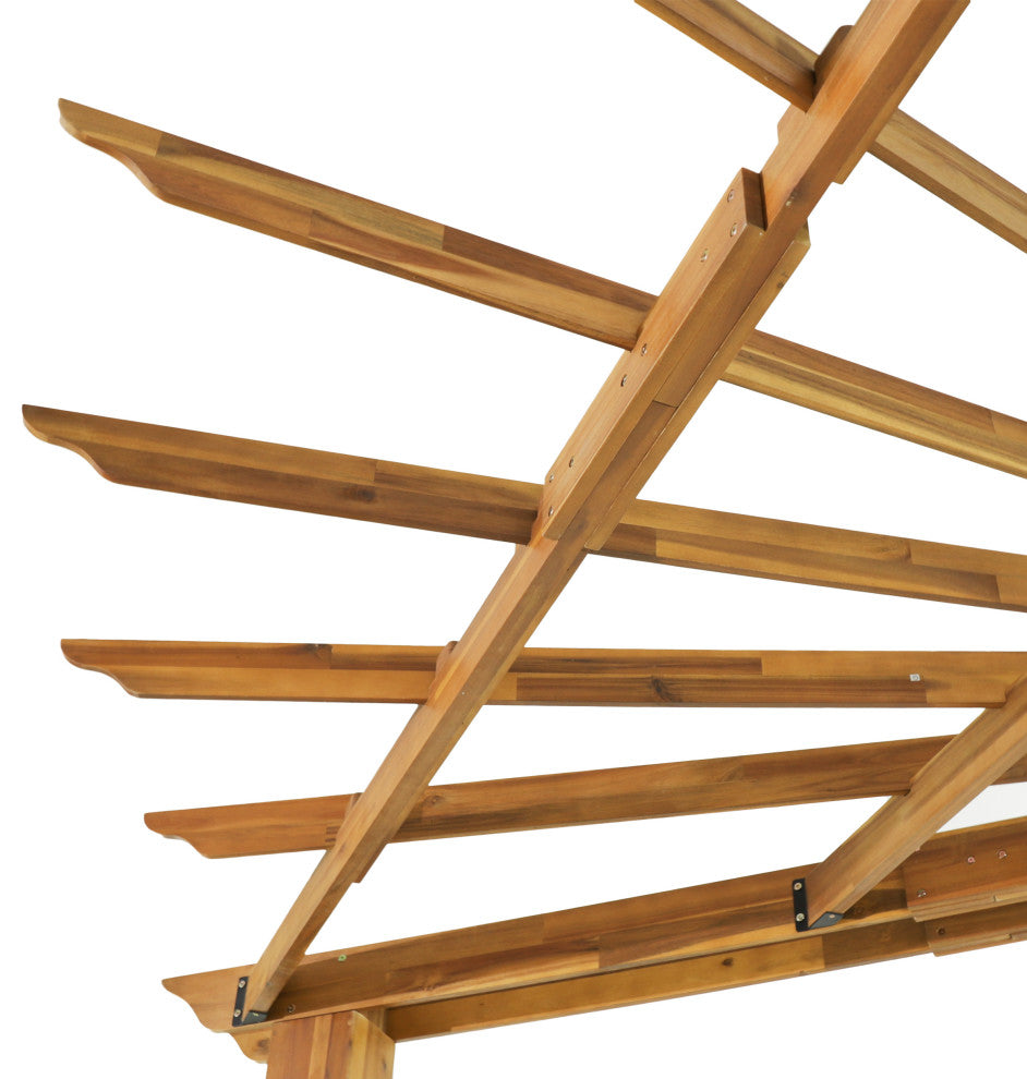 Cardan Outdoor Acacia Wood Triangle Pergola, Teak and Black