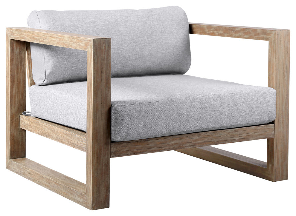 Paradise Outdoor Light Eucalyptus Wood Lounge Chair With Gray Cushions