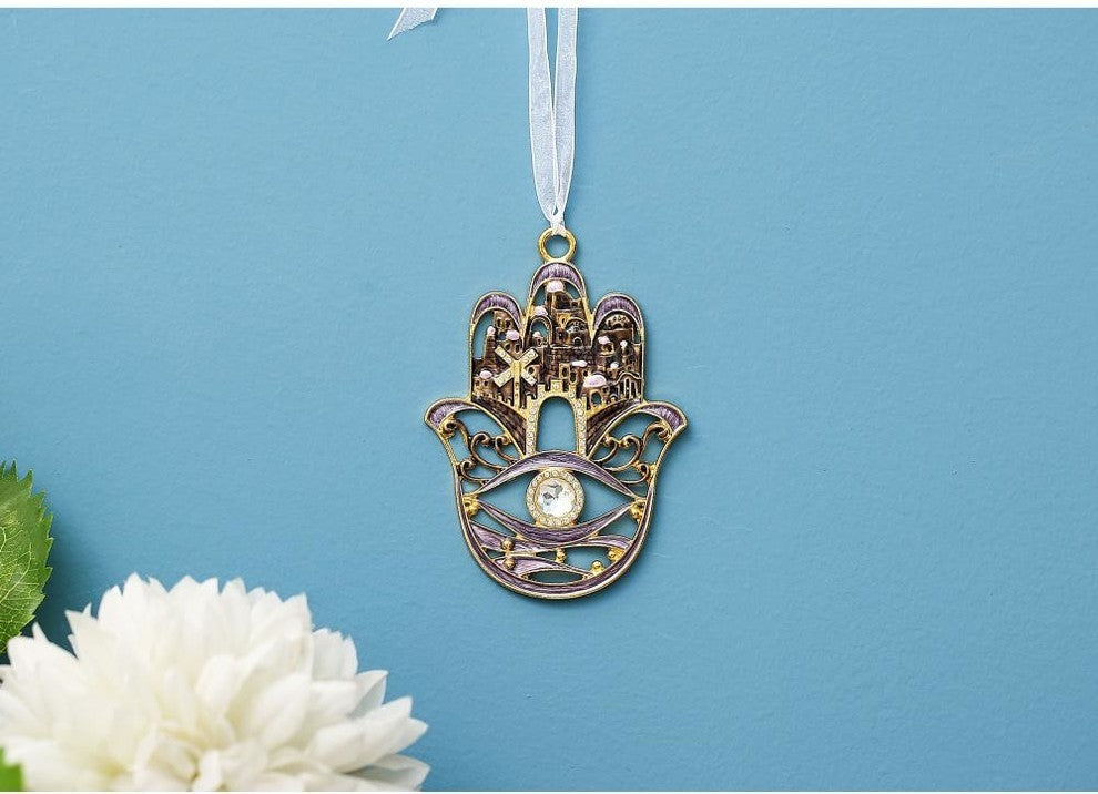 Hanging Hamsa Purple City Wall decor Pewter Traditional Hamsa Decoration