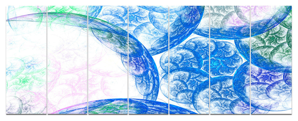 Blue White Dramatic Clouds, Abstract Canvas Wall Art, 83"x32", 7 Panels
