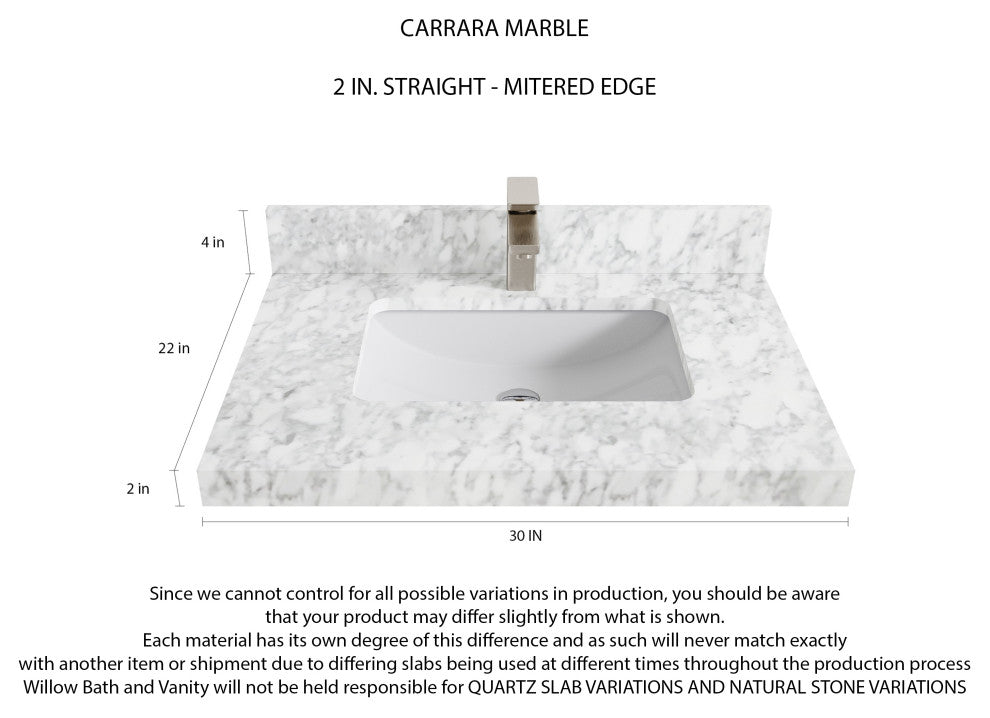 Parker 30 Single Sink Bath Vanity in White 2" Carrara Marble