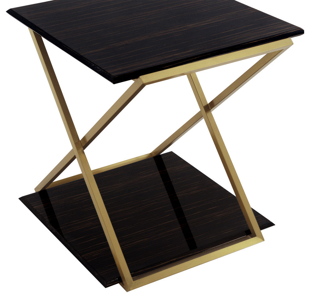 Westlake Dark Brown Veneer End Table with Brushed Gold Legs