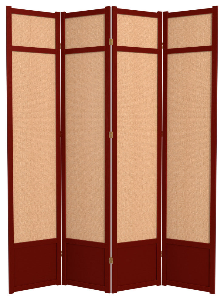 7' Tall Jute Shoji Screen, 4 Panel, Rosewood