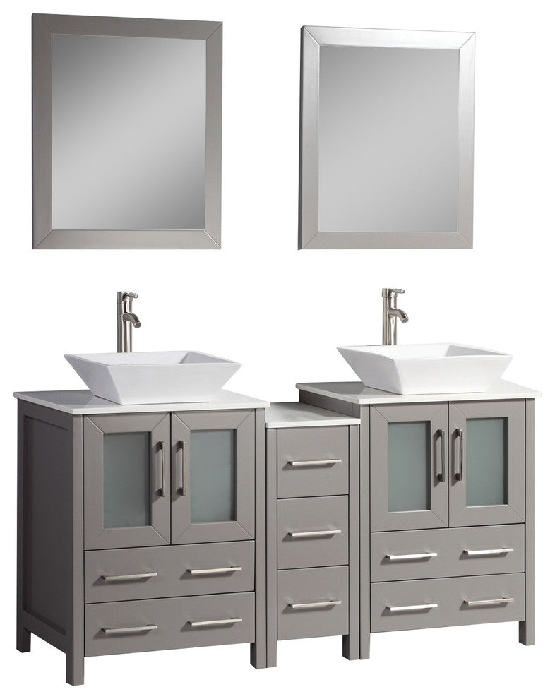 Vanity Art Bathroom Vanity Set With Sink, Gray, 60", Standard Mirror