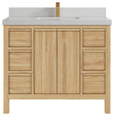 Elizabeth 42 Single Sink Bath Vanity in Light Natural Teak 2" Carrara Quartz