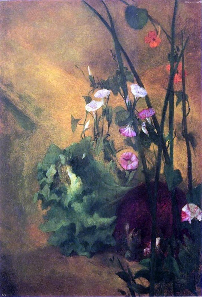 John La Farge Morning Glories and Eggplant, 18"x27" Wall Decal