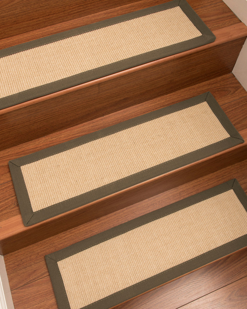 Deco Hand-Crafted Sisal Stair Treads, Stair Carpets with Wide Cotton Border, Fos