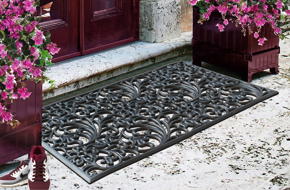 A1HC Floral Large Natural Rubber, Outside entryway Durable Doormat 30"� X 48"